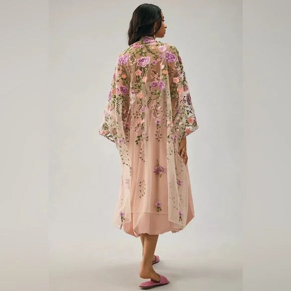 NWOT Anthropologie Self Contrast Floral Duster - Picture 2 of 5